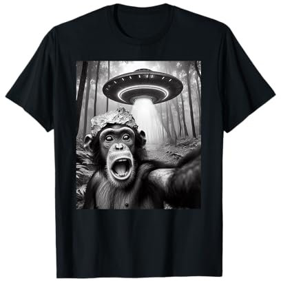 Alien Encounter Forest UFO Raumschiff Blechfolie Hut Affe T-Shirt