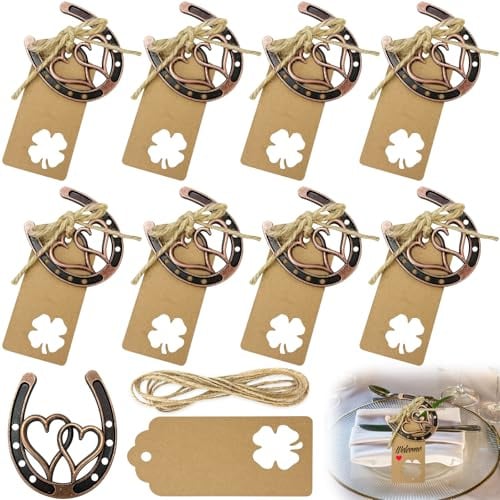 8 Sets dekorative Hufeisenherzen aus Gusseisen, mit 9,5 x 4,5 cm Karton und 240 x 0,2 cm Schnur, Herz-Glückshufeisen-Dekorationen, Hufeisen-Ausschnitt für Hochzeitstag, Tür-Wanddekoration