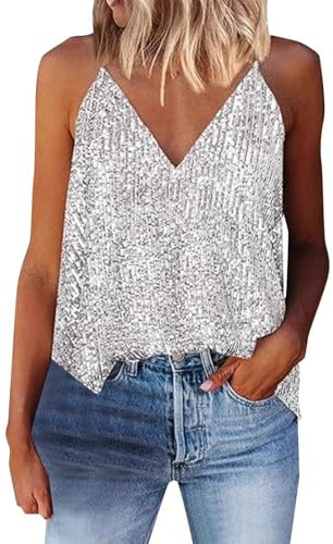 Generisch Damen Ärmelloses Pailletten Top Silber M