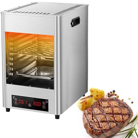 Griglia Elettrica Per Bistecche Da Interno - 8 Strati, Pannello Touch, Forno Da Banco In Acciaio Inossidabile, Griglia Portatile Per Carne, Pesce E Verdure,Forno Friggitrice Ad Aria,Metallic-220V