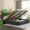 Ottoman Bed King Size, 5ft Bed Frame with LED Light and Charging Station, Linen Upholstered Storage Bed with Hydraulic Storage, King Bed with Button Tufted Headboard, No Mattress, Grey