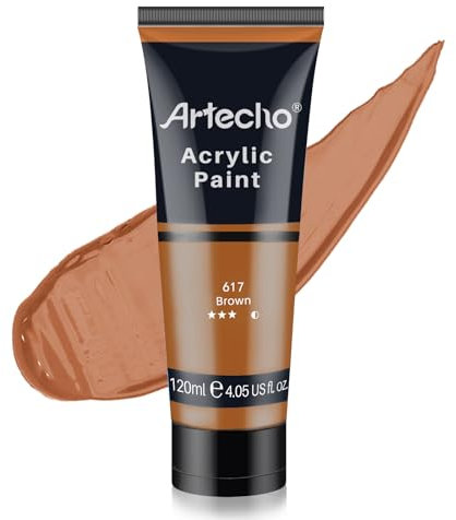 Artecho Acrylfarbe Braun 120 ml, Wasserfest und Lichtecht, Schnell Trocknend, Acrylfarbe für Leinwand, Holz, Stoff, Handwerk, Leder und Stein.