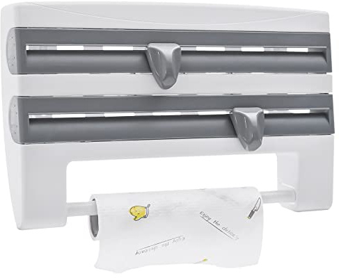 Wandrollenhalter Küche, 3-Fach Schneidabroller für Alufolie, Frischhaltefolie, Küchenrolle, Mehrzweck Küchenrollenhalter, 39 x 10 x 24 cm