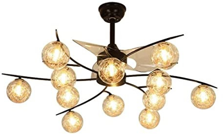 Moderno Creativo Ventilador de Techo Ventilador De Techo Estilo Molino De Viento Con Luz Y Control Remoto, 6 Velocidades De Viento, 3 Aspas Reversibles, 12 Bolas De Luz (sin Bombillas) Comedor Luz