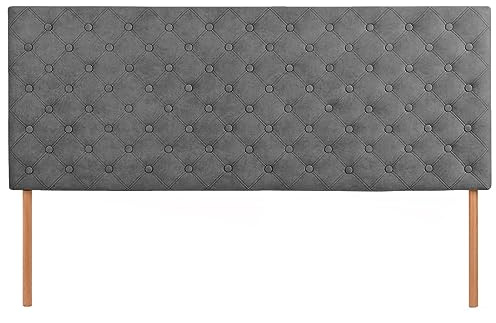 MG Design Kopfteil für Bett 160 x 60 cm gepolstert dunkelgrau mit Holzfüßen - Kopfstütze zur einfachen Montage, aus weichem Samtstoff, mit elastischer Füllung, mit dekorativer Steppung