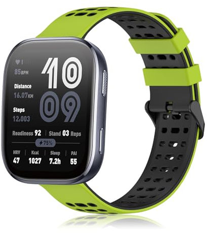 RenSheng Cinturino in silicone compatibile con Amazfit Bip 5 / Bip 6, sportivo, morbido e traspirante per Redmi Watch 5 Active Cinturino, Verde Nero-1, Amazfit Bip 6/Bip 5 / Redmi Watch 5 Active/5