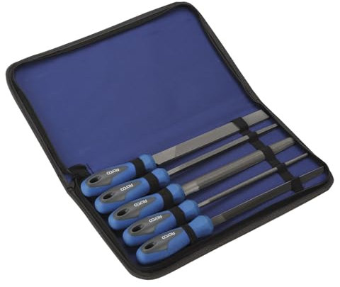 juego de 5 limas de basto 200 mm de poliamida para desbaste y dar forma a superficies en trabajos de carpintería y metalistería.