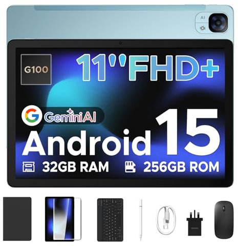 DOOGEE Tab E3 Android 15 Tablet with Keyboard(2025), Helio G100 Octa-Core Android Tablets 32GB+256GB/2TB, Gemini AI Gaming Tablet 11 Inch, 8800mAh Battery, Tablets with Pen, Mouse&Case, Blue