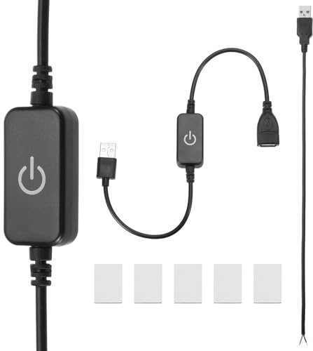 PATIKIL LED Strip Dimmer Switch, 1set DC 5-24V USB Light Cable Touch ON/OFF Brightness Controller Adjustable with Pigtail Wire Tape for LED Rope Light Black