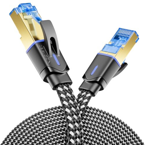 deleyCON Cable de red plano CAT 8, 3 m, (nailon, 40 Gbit/s, conductor de cobre), cable Gigabit Ethernet, cable LAN, cable plano, cable de conexión, conector RJ45 para CAT8, CAT7, CAT6, negro