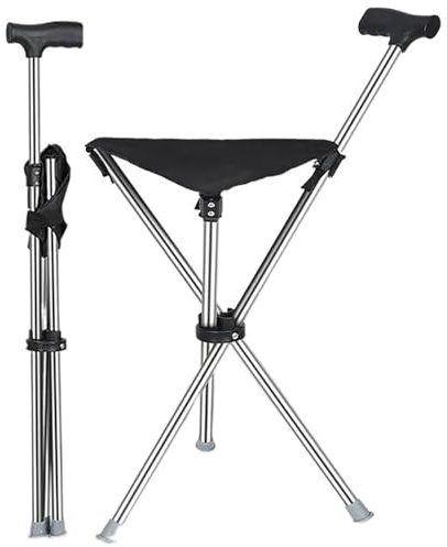 Canne De Marche avec Siège Pliable Canne D'équilibre Légère Canne Siege Pliante Légère pour Personnes Âgées Canne Et Tabouret 2 en 1 Hauteur Réglable Et Design Antidérapant