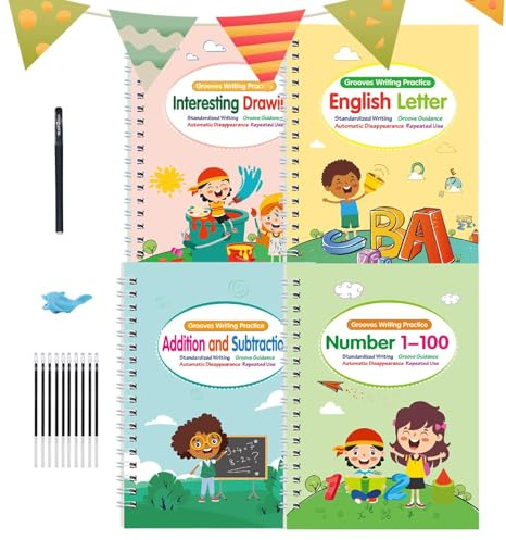 Générique Magische Notizbücher zum Schreiben mit Rillen für – wiederverwendbare Notizbücher zum Lernen von 3 – 8 Jahren, Kindergarten