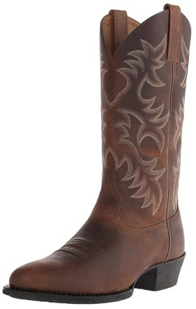 Generisch Stivali da cowboy da uomo in pelle PU, stivaletti in pelle a punta, scarpe lunghe per il tempo libero con tacco in pelle, scarpe da viaggio, antiscivolo, in similpelle, con ricamo, marrone