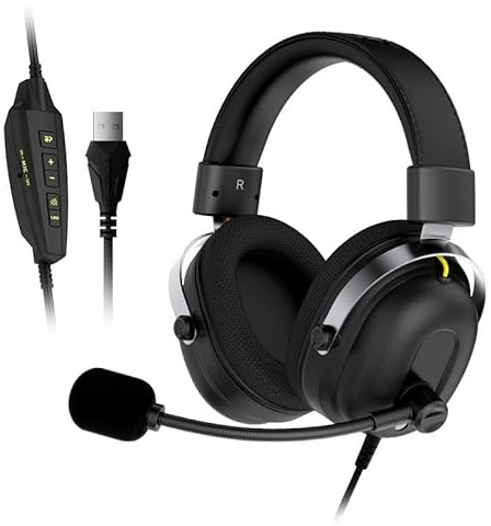 Tosuny Kabelgebundenes Gaming Headset, Kabelgebundene Over Ear Kopfhörer mit Mikrofon, 7.1 Surround Sound, 50 mm Treiber, Memory Schaum, 3,5 mm Audiobuchse, für PC, PS 4, PS 5, Switch