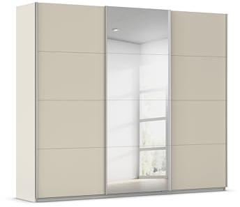 Rauch Möbel KULMBACH, Schwebetürenschrank, Farbe Beige, Breite 271 cm | Kleiderschrank mit Schwebetüren, Schiebetüren, 3-türig, mit Spiegel, Zubehör Basic, Schlafzimmer, Jugendzimmer, Garderobe