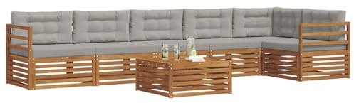vidaXL Outdoor-Sofagarnitur mit Kissen 7 pcs Natürlich und Hellgrau, Gartenbank, modernes Ecksofa, strapazierfähige Sitzmöbel, Lounge für Terrasse, stylischer Komfort