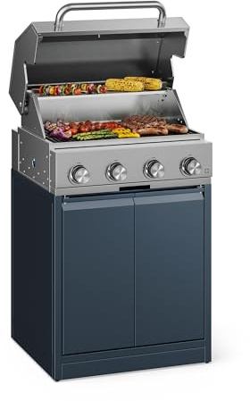 Klarstein WaldChef Griglia a gas da 30 mbar - Barbecue con 4 bruciatori da 12800 W, acciaio inox, griglia in ghisa, termometro, accensione piezoelettrica