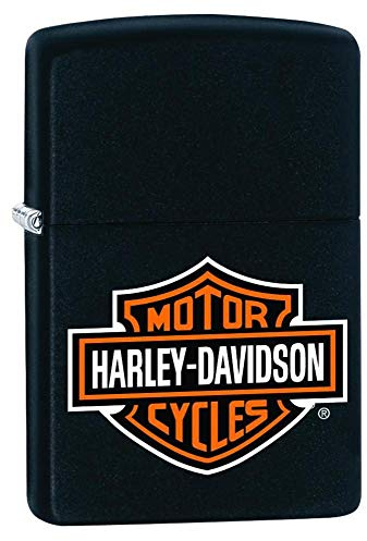 Zippo - Briquet tempête motif Harley-Davidson Bar & Shield noir mat, impression colorée Color Image, rechargeable, réutilisable, coupe-vent, boîte cadeau, fabriqué aux États-Unis