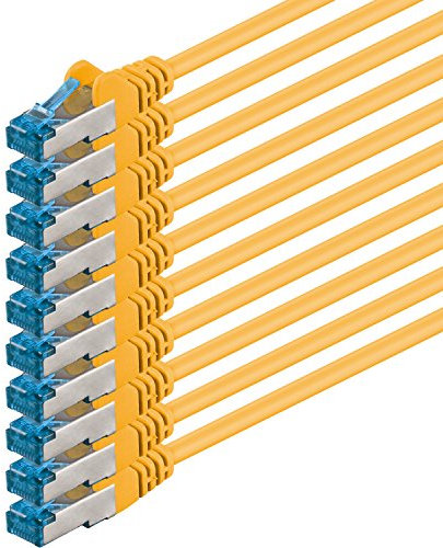 1aTTack.de 0.5m - CAT6a - network cable yellow - 10 pieces CAT 6 A patch cable 10000 Mbit s SFTP PIMF 500 MHz compatible with CAT5 CAT6 CAT7 DSL Internet Switch Router