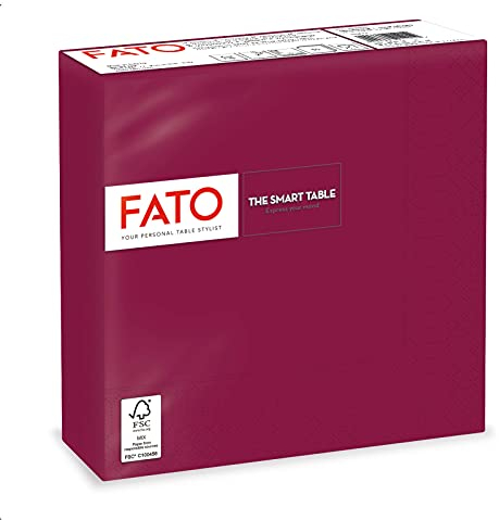 Fato - Einweg-Papierservietten, ideal für informelle Mittagessen und Buffets, Packung mit 40 Servietten, Größe 38x38, 4-fach gefaltet, 2-lagig, Farbe Bordeaux, 100% reines Zellulosepapier, FSC