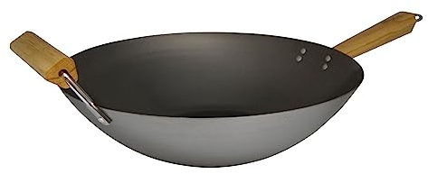 Imusa 14in Carbon Steel Wok with Wood Handles