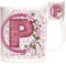 Letter P Gift Mug, Monogram Initial P Mug, Alphabet Letter P Mug, Birthday or Celebration Gift for People Who's Name Begins with P. Pink Flower Design 11oz Ceramic Mug,