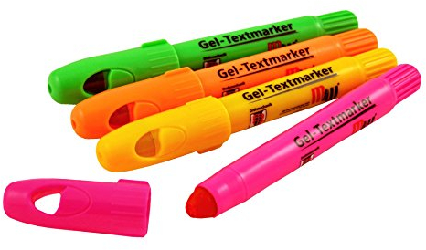 SHACAMO Textmarker, Gelmarker in Neonfarben, Lange haltbar, 4er Set/Farbe: je 1x pink, gelb, orange, grün