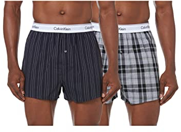 Calvin Klein Herren Boxershorts Unterhosen, Mehrfarbig (Ryan Stripe D Well/Hickory Plaid B), L