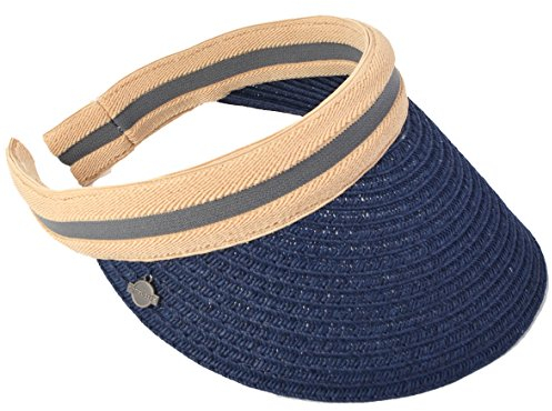 VECRY Damen Golf Sport Visoren Sonnenhut Strand Stroh Sommer Visiere Mützen (Marine)