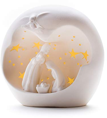 DARO DEKO Porzellan Kugel Krippe mit LED, für Weihnachten - 17cm