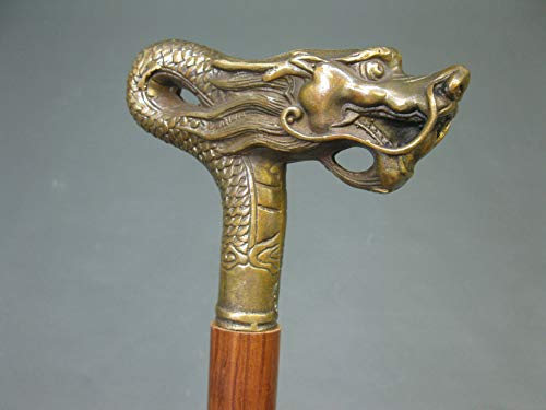 Holz Gehstock mit Bronze/Messinggriff Spazierstock 96 cm Wanderstock Drache Walking Stick