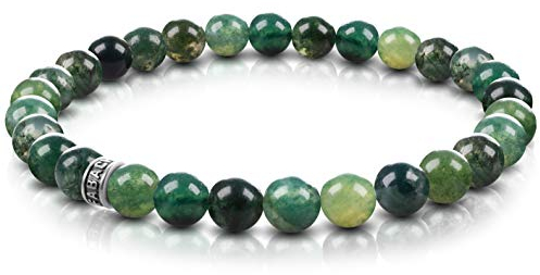 FABACH Achat Perlenarmband mit 6mm Edelstein-Perlen und 925 Sterling Silber Logo-Perle - Edles Naturstein Stretch-Armband für Damen (Meeresgrün)