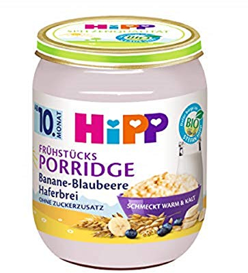 HiPP Bio Guten Morgen Porridge Banane-Blaubeere (6 x 160g), ab 10. Monat, ohne Zuckerzusatz, schmeckt warm & kalt, in bester Bio-Qualität