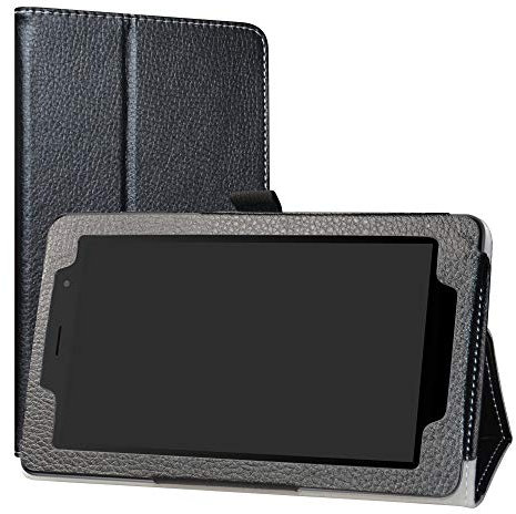 LiuShan Alcatel 1T 7 inch hülle, Folding PU Leder Tasche Hülle Case mit Ständer für 7 Alcatel 1T 7 inch 8068 / ALCATEL 1T7 9309X 2021(Not fit Alcatel 1T 8082 10inch) Android Tablet,Schwarz