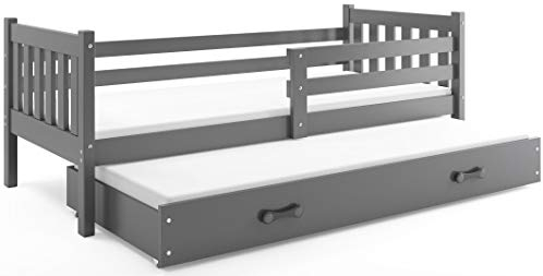 Interbeds Funktionsbett CARINO 190x90cm Farbe: GRAU; mit Lattenroste und Matratzen (grau + graue Schublade)