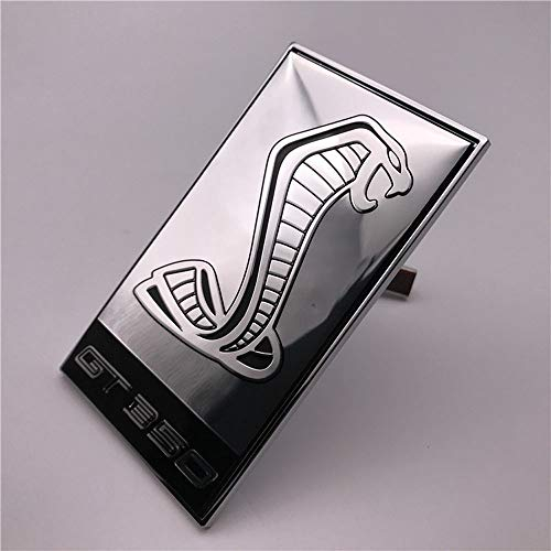 1 x Metall GT350 Custom Car Front Grill Badge Vehicle Hood Emblem For Mustang Shelby Cobra Snake With Screw (Silver)