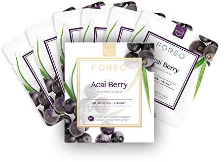 FOREO Acai Berry UFO-aktivierte Gesichtsmaske gegen trockene & alternde Haut, 6er-Pack, Antioxidantien, aufpolsternd, Acai Berry & Sheabutter, tierversuchsfrei, kompatibel mit allen UFO Geräten