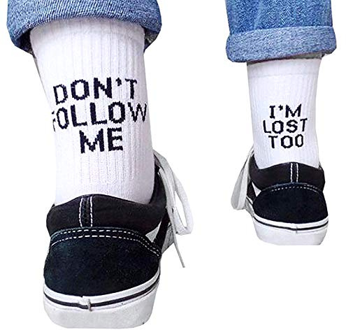 CHJIEJIE Lustige Socken Buchstaben,Hip Hop,Streetwear,Skateboard,Harajuku | Folgen Mir Nicht Beiläufige Socken ICH Bin AUCH VERLOREN，Baumwolle