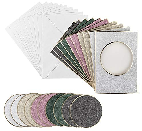 Ideen mit Herz Grußkarten-Set mit Umschlägen & Stanzteilen | 10 x 3-Fach-Karten mit Passepartout | für Glückwünsche zum Geburtstag, Hochzeit | Din B6 (Kreis | Silber, Gold, violett, grün, anthrazit)