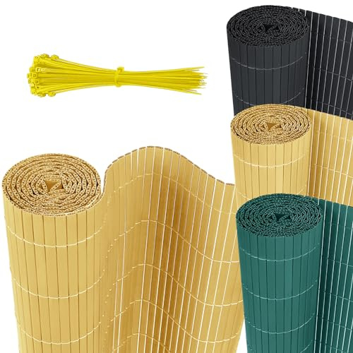 HENGMEI 600x90cm PVC Sichtschutzmatte Sichtschutzzaun Bambus - Zaun Sichtschutz Windschutz Blickdicht fur Garten, Balkon und Terrasse, Bambus