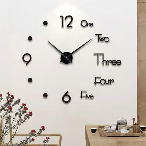 Coraltree 3D Wanduhr Moderne stumme große Wanduhr Aufkleber Dekoration Geschenk Home Restaurant Büro und Hotel (Schwarz)