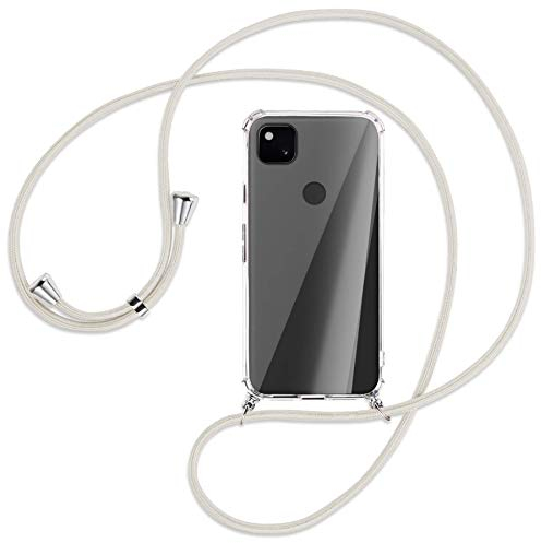 mtb more energy® Handykette kompatibel mit Google Pixel 4a (5.81'') - Broken White - Smartphone Hülle zum Umhängen - Anti Shock Full TPU Case