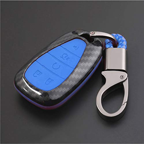 ontto Autoschlüssel Hülle Cover für Chevrolet Malibu Camaro Cruze Spark Equinox Sonic Volt Bolt 2019 Plastik Schlüsselhülle mit Schlüsselanhänger Schlüssel Schutz Etui Fernbedienung-Kohlefaser blau