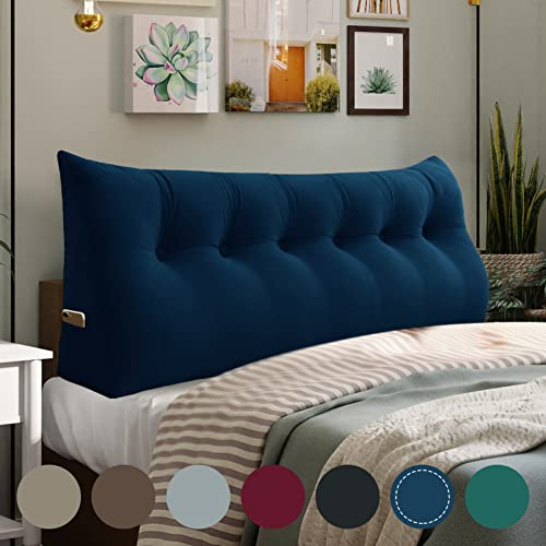 VERCART Rückenkissen Keilkissen Kopfende Großes Bettkissen Bequemes Lesekissen und Rückenteil im Bett 2 in 1 Rückenlehne und Kopfkissen Langes XXL Kissen Sofa Couch Samt 180cm Blau