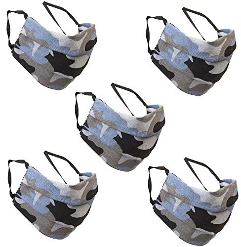Green Blue 2-lagige Gesichtsmaske 5-er Pack Atem Mundschutz Staubmaske Hygienemaske Wiederverwendbar Waschbar Streetwear (Camo Blau)