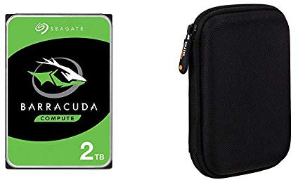 Seagate BarraCuda 2TB Internal Hard Drive HDD – 3.5 Inch SATA 6Gb/s 7200 RPM 256MB Cache 3.5-Inch – Amazon Exclusive - Frustration Free Packaging (ST2000DMZ08) & Amazon Basics External Hard Drive Case