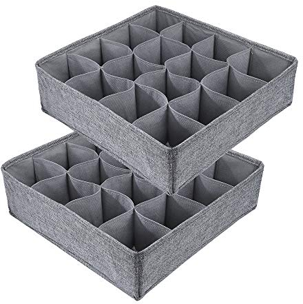 MaoXinTek Organisateur de Tiroir Pliable Tissu de jute pour Sous-vètements, Soutien-Gorges, Chaussettes Boîte de Rangement à Compartiment Gain de Place, Lot de 2 (Gris)