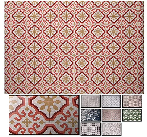 LucaHome - Alfombra vinílica Trenzada Ghana Interior o Exterior- Alfombra vinílica Cocina - salón - despacho- Dormitorio Vinilo PVC - Alfombra vinílica Antideslizante(Flor Beige- 60x100cm)