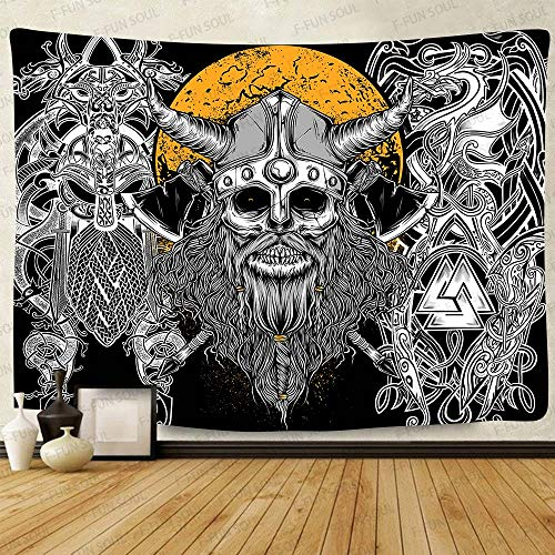 F-FUN SOUL Vikings Tapisserie Wikinger Odin Nordic Warriors Tapisserie 203,2 x 152,4 cm Zwillinge Drache Mysterious Nordic Nation Art Valknut Tapisserie Wandbehang Tapisserie für Wohnzimmer