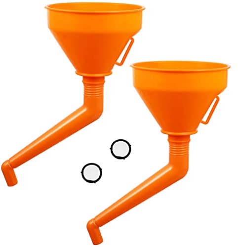 VICASKY ABS Plastic Long Neck Oil Funnel (Orange), 2pcs, Wide End Diameter 3.77cm, General Motorcycle Filling Funnel Extension